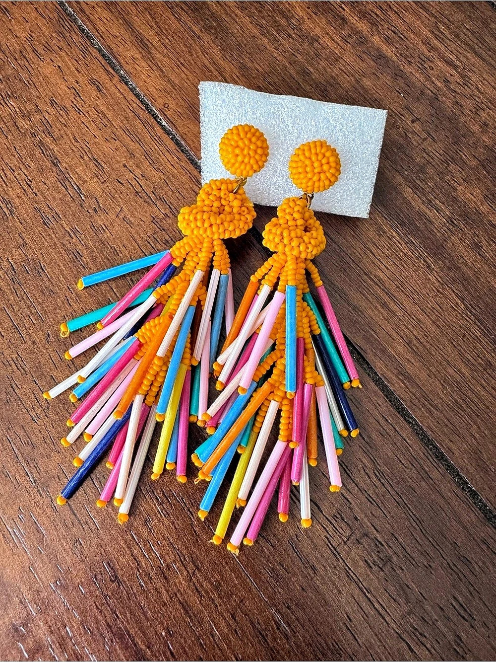 Beaded Tassel Earrings in Orange & Multicolor
